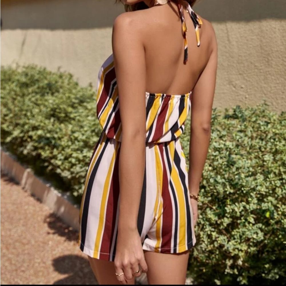 SHEIN Striped halter romper - M